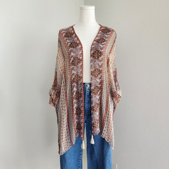 Massimo Dutti Boho Paisley Print Kimono Cardigan Tassel Tie Sheer Layering M - Picture 9 of 9